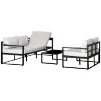 Outsunny Conjunto de Móveis de Jardim 3 Peças de Alumínio com Mesa de Vidro Sofá de 2 Lugares e Sofá de 3 Lugares com Encosto Ajustável e Almofadas Removíveis 212x70x64cm Preto e Cinza(m-11)