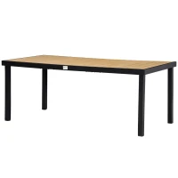 Outsunny Mesa de Jardim Retangular Mesa de Exterior para 8 Pessoas com Bancada de Ripas e Estrutura de Alumínio para Terraço Balcão 190x90x74cm Natural e Preto(m-11)