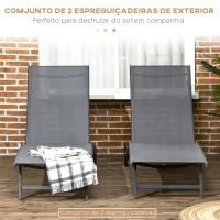 Outsunny Conjunto de 2 Espreguiçadeiras para Exterior com Encosto Ajustável em 5 Níveis e Rodas para Praia Piscina 165x66x102cm Cinza(m-4)