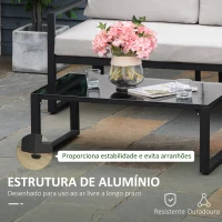 Outsunny Conjunto de Móveis de Jardim 3 Peças de Alumínio com Mesa de Vidro Sofá de 2 Lugares e Sofá de 3 Lugares com Encosto Ajustável e Almofadas Removíveis 212x70x64cm Preto e Cinza(m-7)