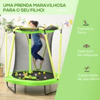 ZONEKIZ Trampolim Infantil Ø140x155 cm Trampolim para Crianças de 3-10 Anos com Cesta de Basquetebol e 20 Bolas de Plástico Verde(m-7)