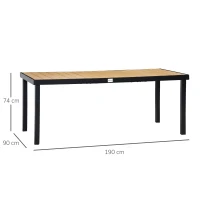 Outsunny Mesa de Jardim Retangular Mesa de Exterior para 8 Pessoas com Bancada de Ripas e Estrutura de Alumínio para Terraço Balcão 190x90x74cm Natural e Preto(m-3)