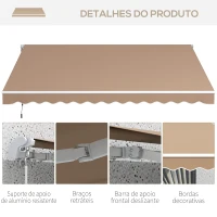 Outsunny Toldo Manual Retrátil 350x250 cm para Varanda com Manivela de Metal Impermeável e Anti-UV para Jardim Janelas Marróm(m-7)