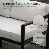 Outsunny Conjunto de Móveis de Jardim 3 Peças de Alumínio com Mesa de Vidro Sofá de 2 Lugares e Sofá de 3 Lugares com Encosto Ajustável e Almofadas Removíveis 212x70x64cm Preto e Cinza(m-6)