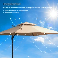 Outsunny Sonnenschirm 3x3m Gartenschirm Alu Terrassenschirm 360 grad schwenkbar Khaki(m-6)