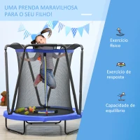 ZONEKIZ Trampolim Infantil Ø140x155 cm Trampolim para Crianças de 3-10 Anos com Cesta de Basquetebol e 20 Bolas de Plástico Azul(m-7)