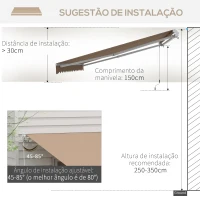 Outsunny Toldo Manual Retrátil 350x250 cm para Varanda com Manivela de Metal Impermeável e Anti-UV para Jardim Janelas Marróm(m-8)