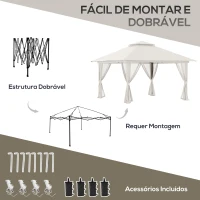 Outsunny Tenda Dobrável Pop-Up com Altura Ajustável Proteção UV50+ Rede Mosquiteira e Bolsa de Transporte com Rodas 3,92x3,92x2,83m Creme(m-5)