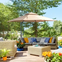 Outsunny Sonnenschirm 3x3m Gartenschirm Alu Terrassenschirm 360 grad schwenkbar Khaki(m-2)