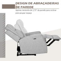 HOMCOM Poltrona Reclinável Elétrica com Reclinação até 150° e USB Capacidade 136 kg para Sala Quarto 84x92x104 cm Cinza(m-5)