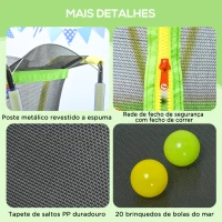 ZONEKIZ Trampolim Infantil Ø140x155 cm Trampolim para Crianças de 3-10 Anos com Cesta de Basquetebol e 20 Bolas de Plástico Verde(m-6)