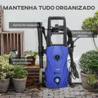 DURHAND Lavadora de Alta Pressão 1600W Caudal 432 L/h Bomba de Alumínio Pressão de 135 Bar Mangueira de 6 m 32x24x65 cm Azul(m-7)