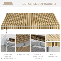 Outsunny Toldo Manual Retrátil 350x250 cm com Manivela de Metal Impermeável e Anti-UV para Jardim Terraço Janelas Cinza e Amarelo(m-7)