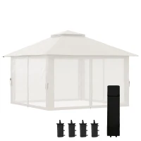 Outsunny Tenda Dobrável Pop-Up com Altura Ajustável Proteção UV50+ Rede Mosquiteira e Bolsa de Transporte com Rodas 3,92x3,92x2,83m Creme(m-11)