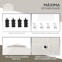 Outsunny Tenda Dobrável Pop-Up com Altura Ajustável Proteção UV50+ Rede Mosquiteira e Bolsa de Transporte com Rodas 3,92x3,92x2,83m Creme(m-7)