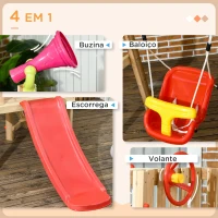Outsunny Conjunto de Escorrega e Baloiço para Crianças de 18-48 Meses Parque Infantil de Madeira 170x200x118 cm Vermelho e Natural(m-4)