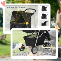 PawHut Dog Stroller Dog Pram Pet Pushchair for Small Dogs, 3 Wheel Puppy Cat Stroller with Storage Basket, Cup Holder, Black(m-6)
