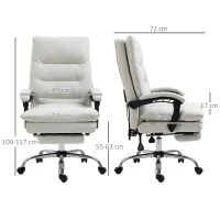 Vinsetto Massagebureaustoel met Verwarming, Kantelfunctie, Kunstleer, 65x72x109-117cm, Crèmewit(m-3)