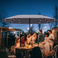 Outsunny parasol met LED dubbele parasol 440 x 260 cm tuinparasol grijs(m-2)