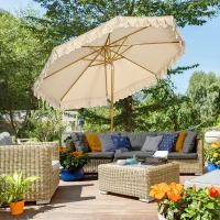 Outsunny Umbrela pentru gradina cu inclinare si manivela, Umbrela de exterior pentru masa cu acoperis dublu, kaki(m-11)