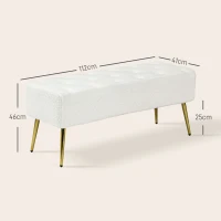 HOMCOM Poosterowana Ławka, Pikowanie, Optyka Wełny Jagnięcej, Nogi Pozłacane, do 120kg, 112x41x46cm, Kremowa(m-3)