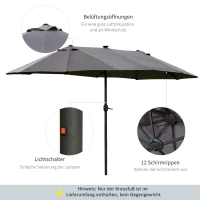 Outsunny duży parasol podwójny parasol oświetlenie LED owalny kolor ciemnoszary ze stalową ramą 440 cm x 260 cm parasol ogrodowy parasol na targ na taras z korbką ręczną(m-5)
