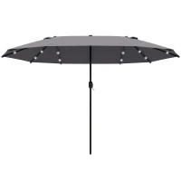Outsunny parasol met LED dubbele parasol 440 x 260 cm tuinparasol grijs(m-1)