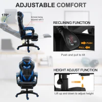 Vinsetto Computer Gaming Chair, Racing Desk Chair with Lumbar Support and Footrest, PU Leather Gamer Chair with Headrest and Swivel Wheels for Home, Blue(m-4)