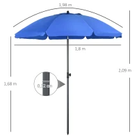 Outsunny Strandparasol, parasol, met ventilatieopeningen, inclusief beschermhoes, verstelbare helling, UV50+ Ø1,80, blauw(m-3)