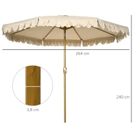 Outsunny parasol, met franje, kantelbaar, met handslinger, staal+polyester, kaki, Ø265 x 235,5 cm(m-3)