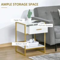 HOMCOM Set din 2 Noptiere Moderne, Noptiere cu Raft și Sertar, Organizatoare de Depozitare pentru Dormitor, 45x40x60 cm, Alb(m-5)