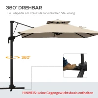 Outsunny Zweefparasol 2.94x2.94, Aluminium, Khaki(m-5)