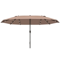 Outsunny parasol met LED dubbele parasol 440 x 260 cm tuinparasol marktparasol grote terrasparasol met handslinger ovaal metaal kaki