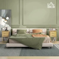 HOMCOM Set 2 Noptiere cu 2 Sertare și Poliță de Jos în Stil Nordic, Noptiere Moderne din Bambus, 40x34x60 cm, Lemn Natural(m-6)