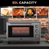 HOMCOM 30L 60-230℃ Mini Electric Oven, with Accessories - Silver Tone(m-4)