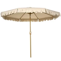 Outsunny parasol, met franje, kantelbaar, met handslinger, staal+polyester, kaki, Ø265 x 235,5 cm(m-11)
