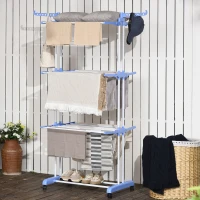 HOMCOM Foldable Clothes Drying Rack, 4-Tier Steel Garment Laundry Rack with Castors for Indoor and Outdoor Use, Blue(m-10)
