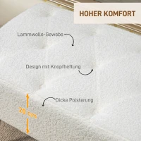 HOMCOM Poosterowana Ławka, Pikowanie, Optyka Wełny Jagnięcej, Nogi Pozłacane, do 120kg, 112x41x46cm, Kremowa(m-4)