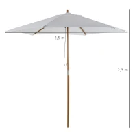 Outsunny Parasol zewnętrzny, parasol ogrodowy, 3-stopniowy, ochrona przeciwsłoneczna, bambus 180 / ㎡ poliester, kremowy, Ø2,5 x 2,3 m(m-3)