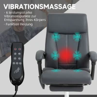 Vinsetto Fotel biurowy z masażem, Funkcja podgrzewania, Podnóżek, Regulowana oparcie, do 120 kg, Ciemnoszary(m-4)