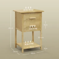 HOMCOM Set 2 Noptiere cu 2 Sertare și Poliță de Jos în Stil Nordic, Noptiere Moderne din Bambus, 40x34x60 cm, Lemn Natural(m-3)