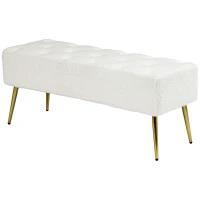 HOMCOM Poosterowana Ławka, Pikowanie, Optyka Wełny Jagnięcej, Nogi Pozłacane, do 120kg, 112x41x46cm, Kremowa(m-1)