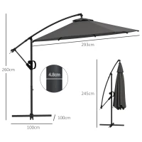 Outsunny Parasol Ampelschirm, incl. Kruisvoet, 293 x 293 x 260 cm, Grijs(m-3)