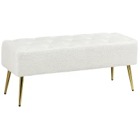 HOMCOM Poosterowana Ławka, Pikowanie, Optyka Wełny Jagnięcej, Nogi Pozłacane, do 120kg, 112x41x46cm, Kremowa(m-10)