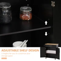 HOMCOM Cărucior de Bucătărie cu Sertar și Dulap cu 2 Uși, Insulă de Bucătărie cu roți și bară laterală, 83x45x91.5 cm, Negru(m-7)