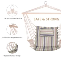 Outsunny Garden Outdoor Hanging Hammock Chair Thick Rope Frame Wooden Arms Safe Wide Seat Garden Outdoor Spot Stylish Multicoloured stripes(m-4)