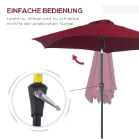 Zonnescherm tuinscherm knikparasol strandparasol met handkruk aluminium wijnrood(m-4)