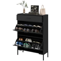 HOMCOM Three Drawer Slim Shoe Storage Cabinet, 12 Shoe Pairs - Black(m-1)