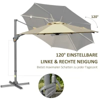 Outsunny cantilever paraplu met 360° rotatie, kruisstandaard, kaki(m-5)