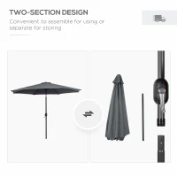 Outsunny 3m Parasol Patio Umbrella, Outdoor Sun Shade with Tilt and Crank Handle for Balcony, Bench, Garden, Dark Grey(m-6)